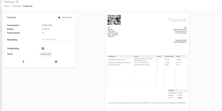 One invoice with its lines and the certificate number.
