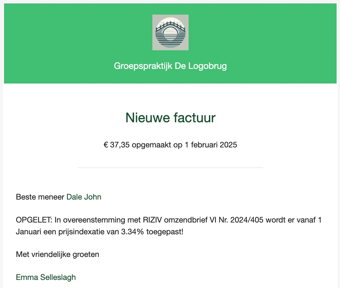 Schermafbeelding: In de mail: