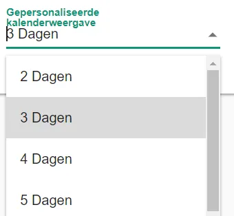 Schermafbeelding: Selecteer de gepersonaliseerde kalenderweergave die u wilt gebruiken.