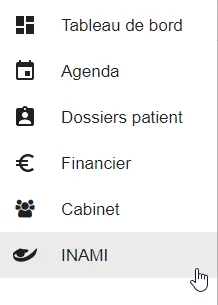 Capture d’écran : Cliquez sur INAMI dans la barre de menu de gauche.