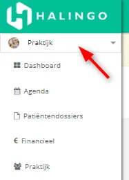 Capture d’écran : Cliquez dans la barre de menu de gauche sur le menu de sélection qui affiche le cabinet actuel.
