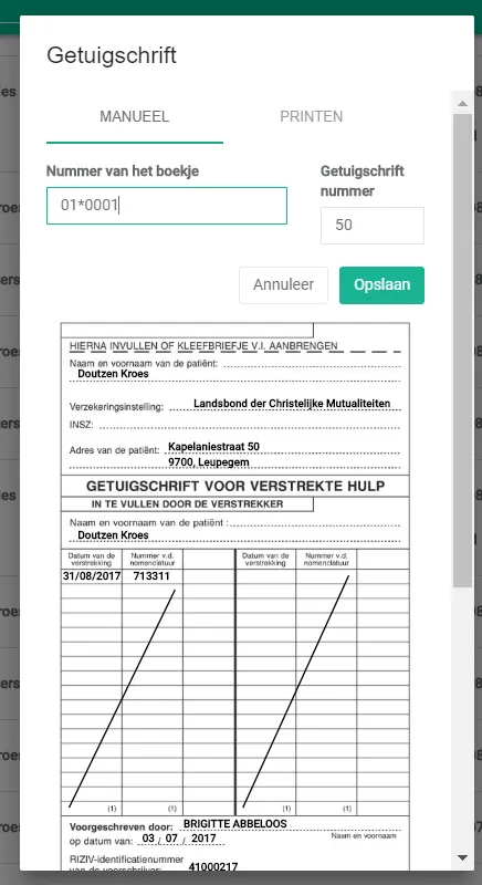 Capture d’écran : Halingo remplit automatiquement le numéro de l’attestation. Vous pouvez encore modifier ces données.