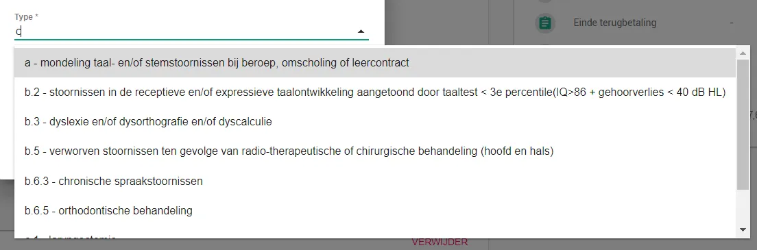 Capture d’écran : Astuce : cliquez dans la liste déroulante et tapez la première lettre du type. Le type recherché…