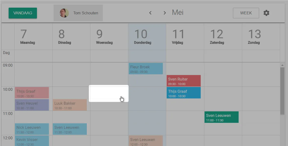 Capture d’écran : Cliquez dans l’agenda sur le moment où vous voulez placer le rendez-vous.