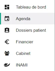 Capture d’écran : Cliquez sur agenda dans la barre de menu de gauche.