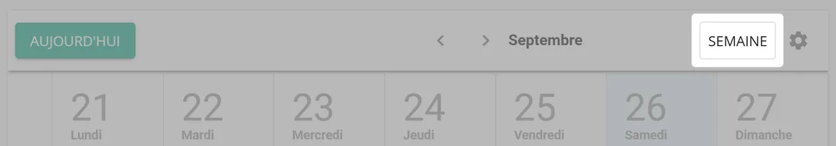 Capture d’écran : Cliquez en haut à droite de l’agenda sur l’affichage souhaité.