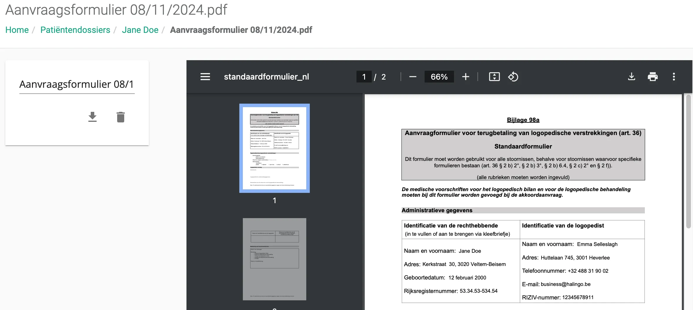 Bildschirmfoto: Formular Erstattungsantrag: