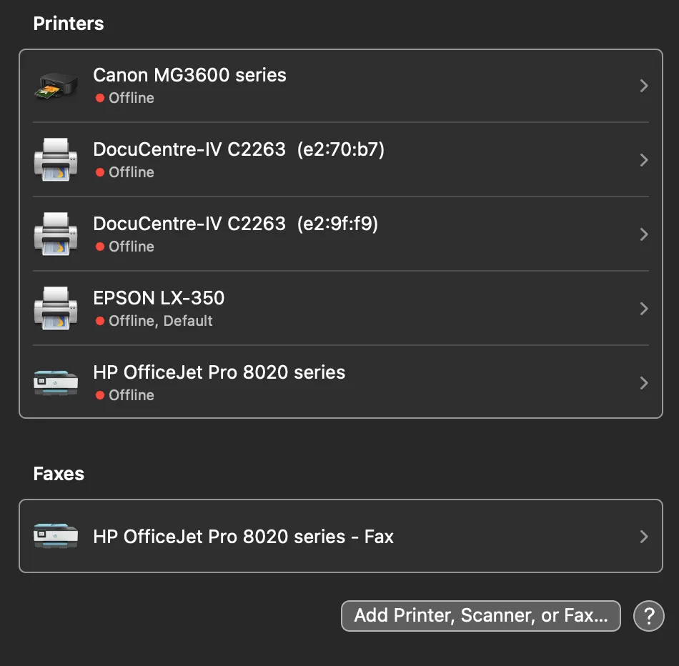 Bildschirmfoto: Klicken Sie auf die Schaltfläche Add Printer, um einen Drucker hinzuzufügen.