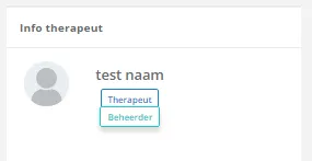 Bildschirmfoto: Klicken Sie im Fenster info therapeut (Therapeuteninfo) auf den huidige status und wählen Sie beheerder…