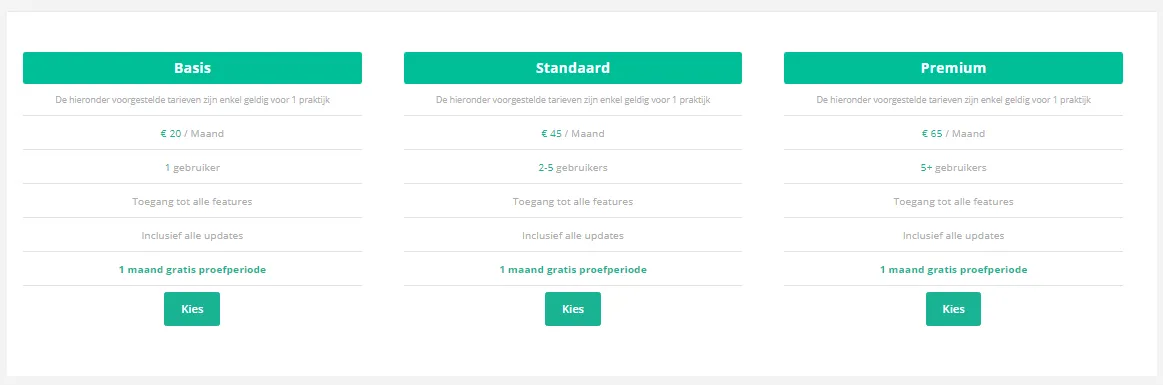 Übersicht der drei Formeln Basis Praxis, Standard Praxis und Premium Praxis