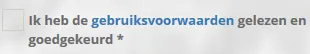 Bildschirmfoto: Lesen Sie die gebruikersvoorwaarden (Nutzungsbedingungen) und setzen Sie das Häkchen, um sie zu…