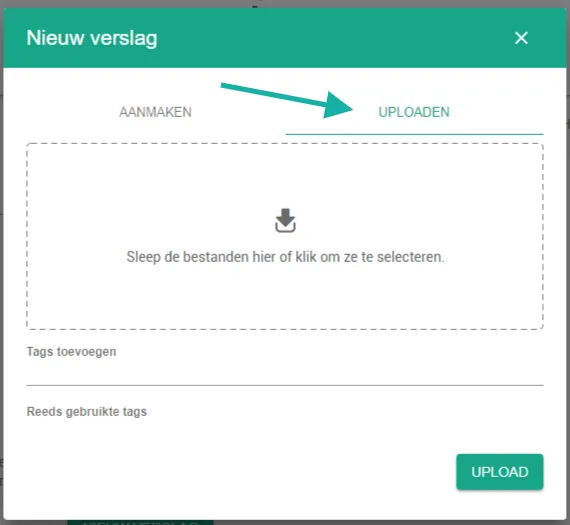 Bildschirmfoto: Wählen Sie den Reiter uploaden.