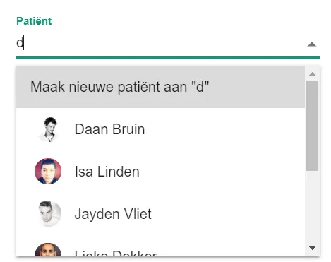 Bildschirmfoto: Klicken Sie auf Maak nieuwe patiënt aan (neuen Patienten anlegen), gefolgt von dem Namen, den Sie…